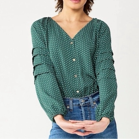 Draper James Tops - Draper James Forest Green Polka Dot Blouse